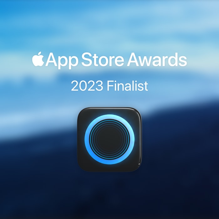 Portal App logo on a blurry blue beach background accompanied by the text App Store Awards 2023 Finalist